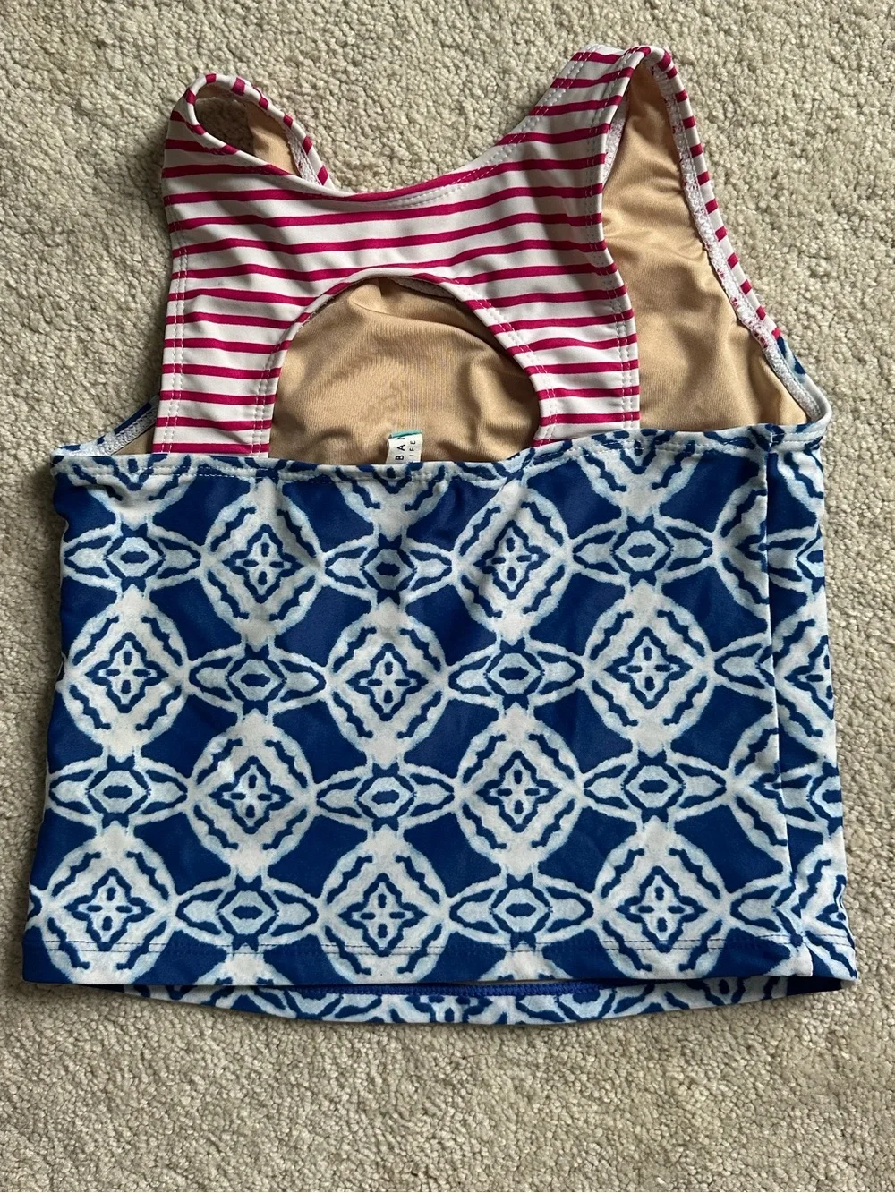 Cabana Life Pink & White Stripe Hooded Coverup with Blue Pattern Tankini